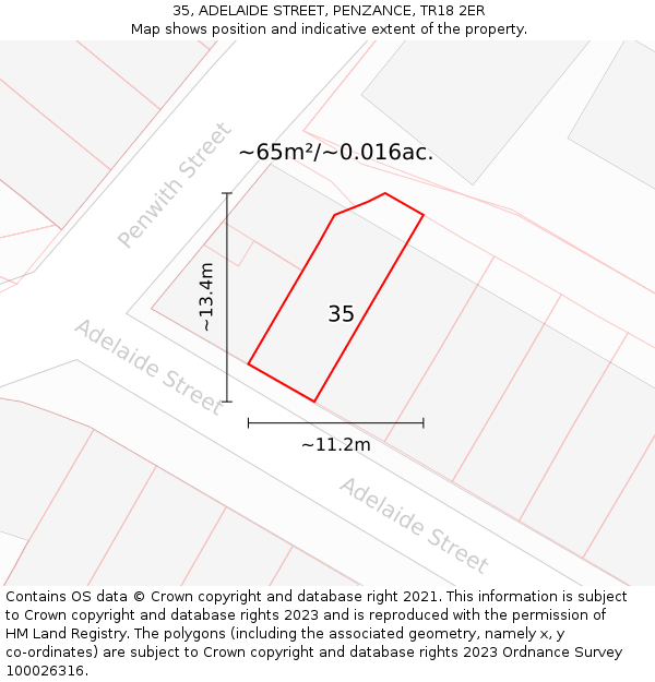 35, ADELAIDE STREET, PENZANCE, TR18 2ER: Plot and title map
