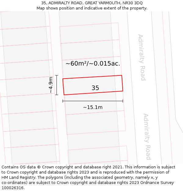 35, ADMIRALTY ROAD, GREAT YARMOUTH, NR30 3DQ: Plot and title map