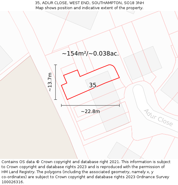 35, ADUR CLOSE, WEST END, SOUTHAMPTON, SO18 3NH: Plot and title map