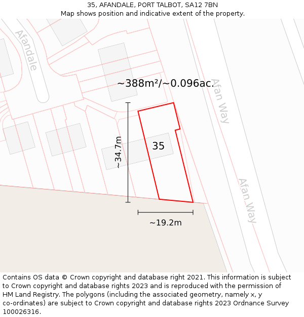 35, AFANDALE, PORT TALBOT, SA12 7BN: Plot and title map