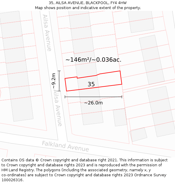 35, AILSA AVENUE, BLACKPOOL, FY4 4HW: Plot and title map