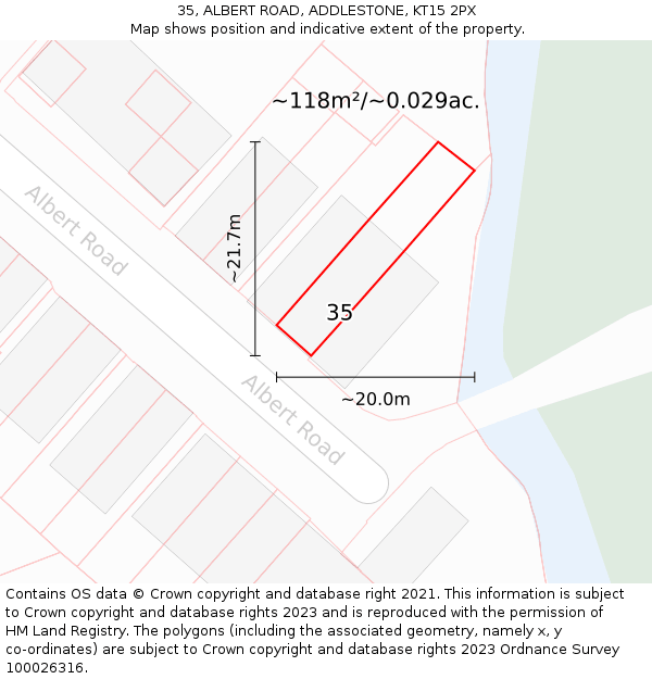 35, ALBERT ROAD, ADDLESTONE, KT15 2PX: Plot and title map