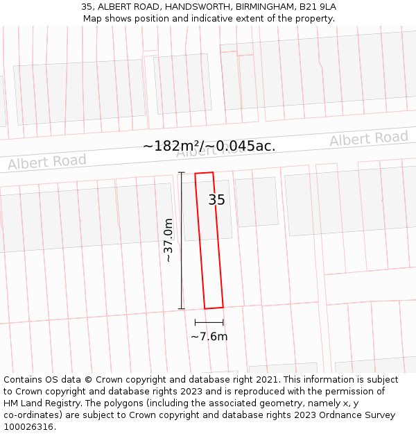 35, ALBERT ROAD, HANDSWORTH, BIRMINGHAM, B21 9LA: Plot and title map