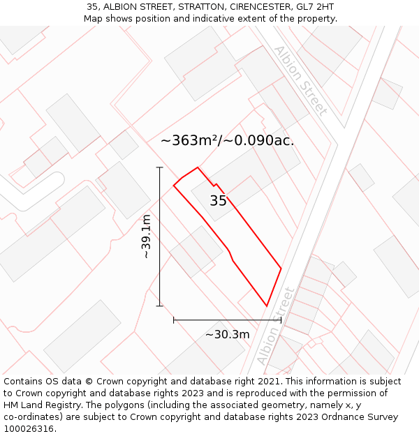 35, ALBION STREET, STRATTON, CIRENCESTER, GL7 2HT: Plot and title map