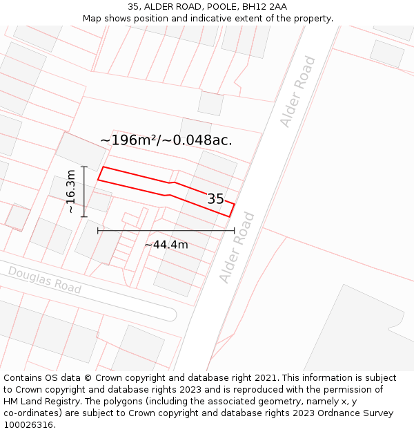 35, ALDER ROAD, POOLE, BH12 2AA: Plot and title map