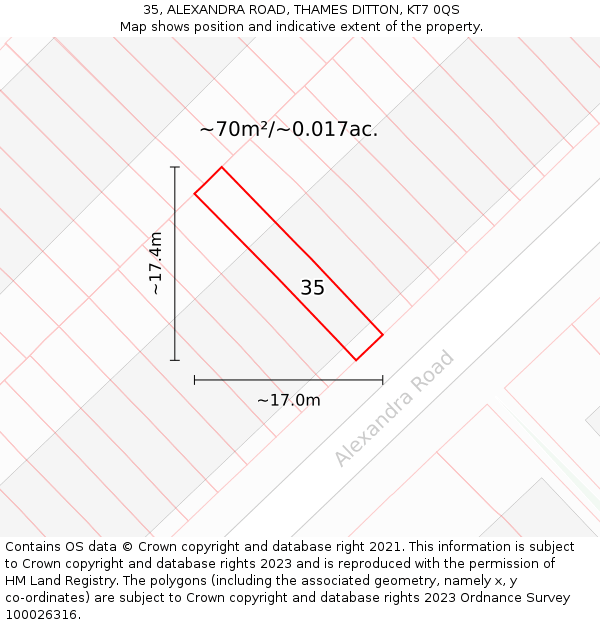 35, ALEXANDRA ROAD, THAMES DITTON, KT7 0QS: Plot and title map