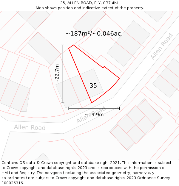 35, ALLEN ROAD, ELY, CB7 4NL: Plot and title map
