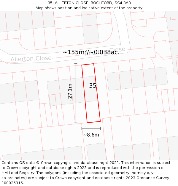 35, ALLERTON CLOSE, ROCHFORD, SS4 3AR: Plot and title map