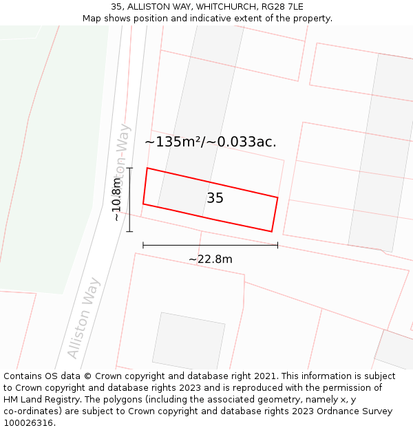 35, ALLISTON WAY, WHITCHURCH, RG28 7LE: Plot and title map