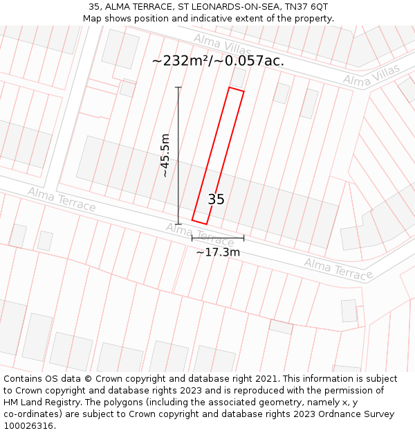 35, ALMA TERRACE, ST LEONARDS-ON-SEA, TN37 6QT: Plot and title map