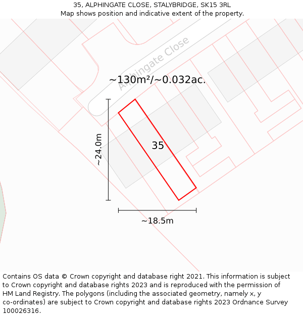 35, ALPHINGATE CLOSE, STALYBRIDGE, SK15 3RL: Plot and title map