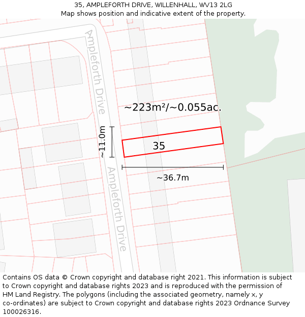 35, AMPLEFORTH DRIVE, WILLENHALL, WV13 2LG: Plot and title map