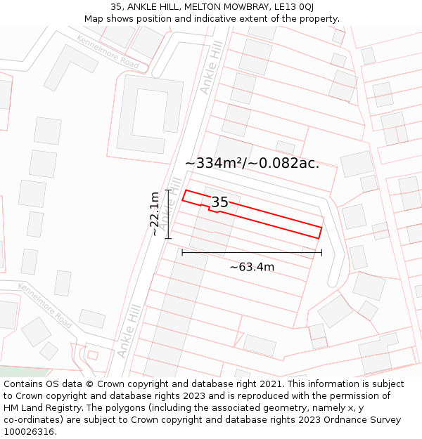 35, ANKLE HILL, MELTON MOWBRAY, LE13 0QJ: Plot and title map
