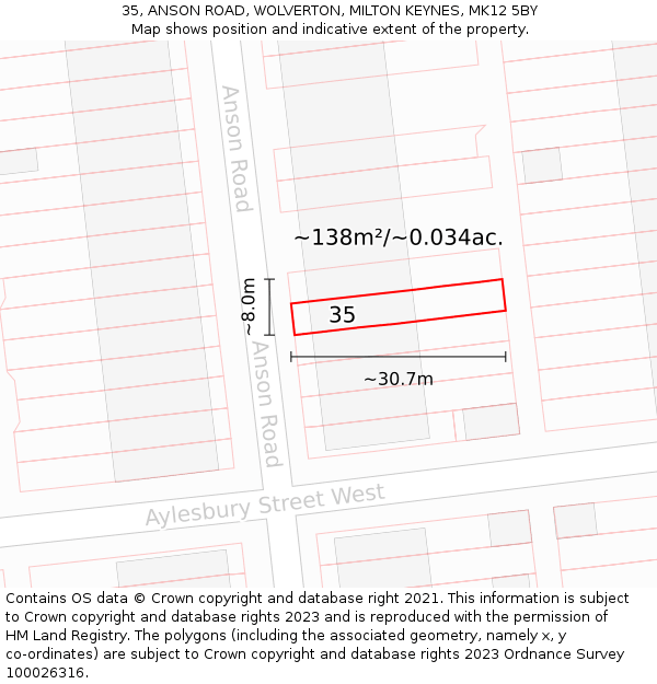 35, ANSON ROAD, WOLVERTON, MILTON KEYNES, MK12 5BY: Plot and title map