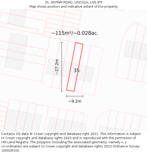 35, ANTRIM ROAD, LINCOLN, LN5 8TF: Plot and title map