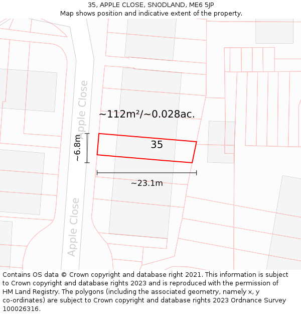 35, APPLE CLOSE, SNODLAND, ME6 5JP: Plot and title map
