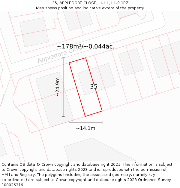 35, APPLEDORE CLOSE, HULL, HU9 1PZ: Plot and title map