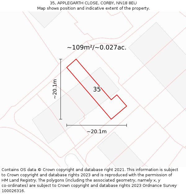 35, APPLEGARTH CLOSE, CORBY, NN18 8EU: Plot and title map
