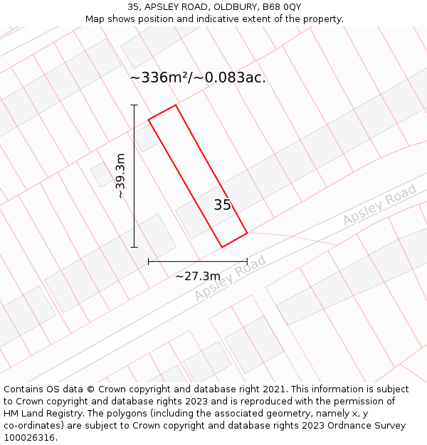 35, APSLEY ROAD, OLDBURY, B68 0QY: Plot and title map