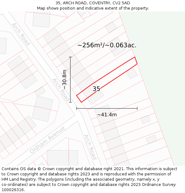 35, ARCH ROAD, COVENTRY, CV2 5AD: Plot and title map