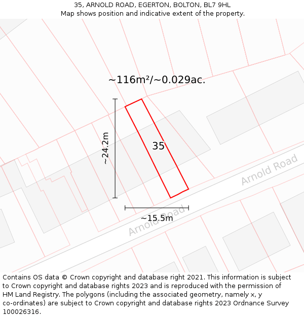 35, ARNOLD ROAD, EGERTON, BOLTON, BL7 9HL: Plot and title map