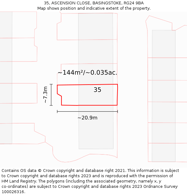 35, ASCENSION CLOSE, BASINGSTOKE, RG24 9BA: Plot and title map