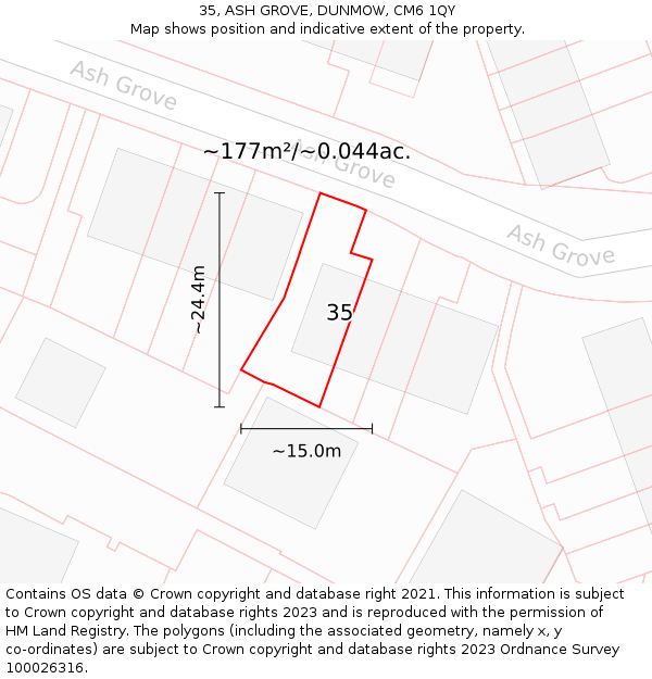 35, ASH GROVE, DUNMOW, CM6 1QY: Plot and title map