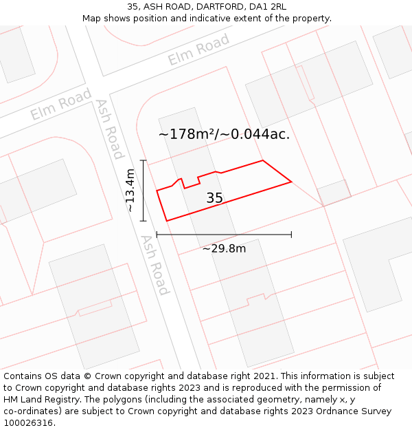 35, ASH ROAD, DARTFORD, DA1 2RL: Plot and title map