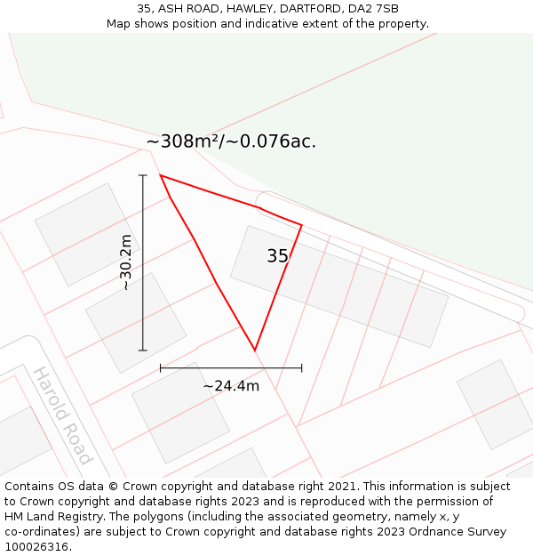 35, ASH ROAD, HAWLEY, DARTFORD, DA2 7SB: Plot and title map