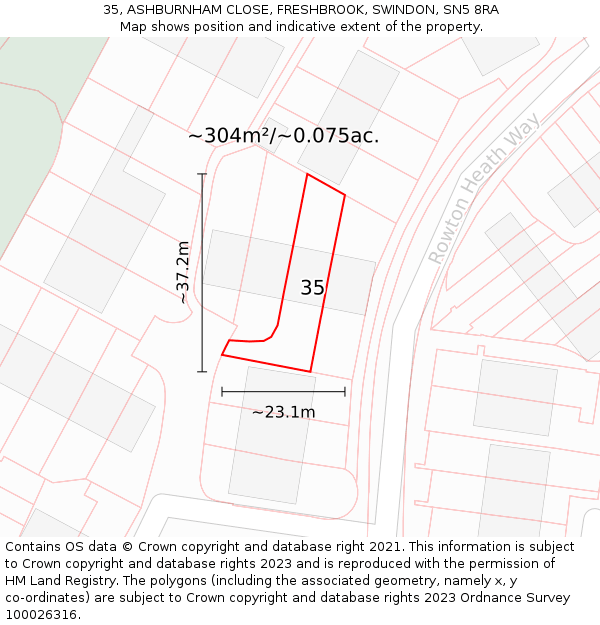35, ASHBURNHAM CLOSE, FRESHBROOK, SWINDON, SN5 8RA: Plot and title map