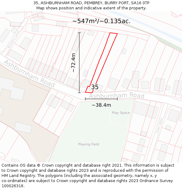 35, ASHBURNHAM ROAD, PEMBREY, BURRY PORT, SA16 0TP: Plot and title map
