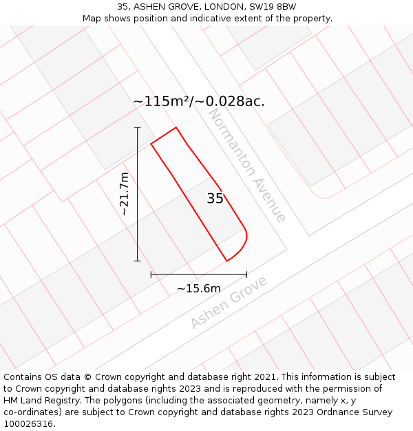35, ASHEN GROVE, LONDON, SW19 8BW: Plot and title map