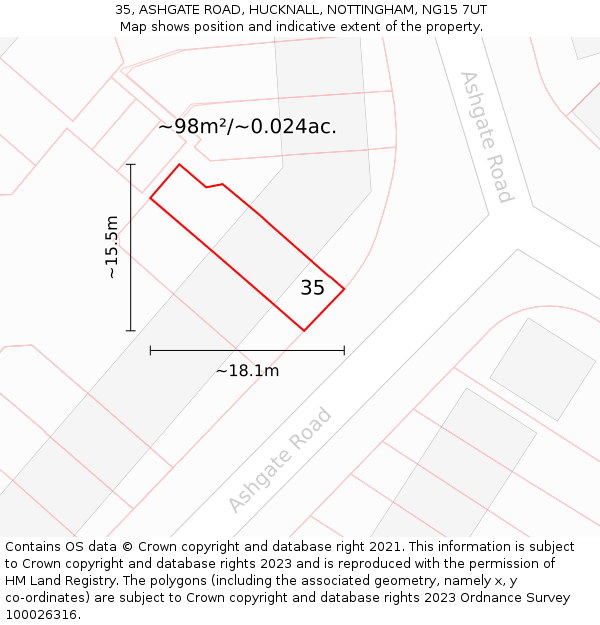 35, ASHGATE ROAD, HUCKNALL, NOTTINGHAM, NG15 7UT: Plot and title map