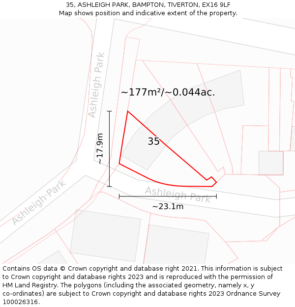 35, ASHLEIGH PARK, BAMPTON, TIVERTON, EX16 9LF: Plot and title map