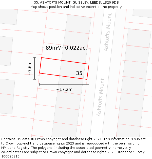 35, ASHTOFTS MOUNT, GUISELEY, LEEDS, LS20 9DB: Plot and title map