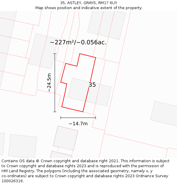 35, ASTLEY, GRAYS, RM17 6UY: Plot and title map