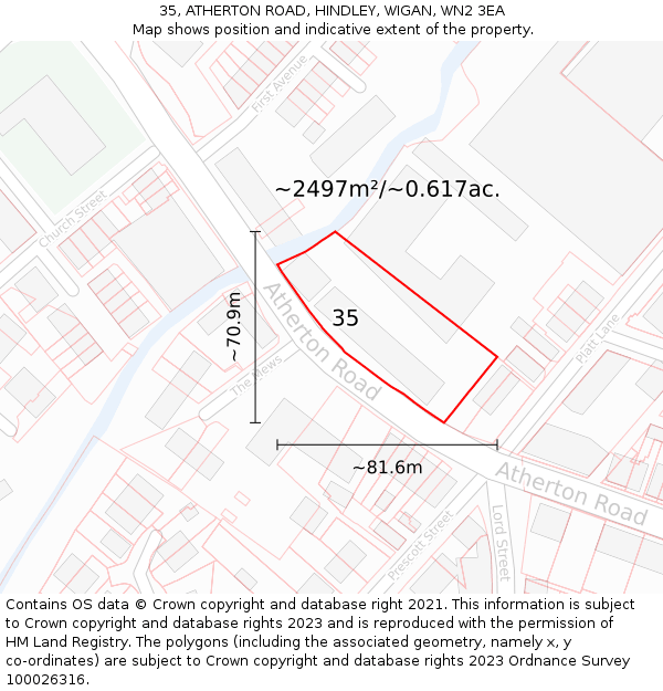 35, ATHERTON ROAD, HINDLEY, WIGAN, WN2 3EA: Plot and title map