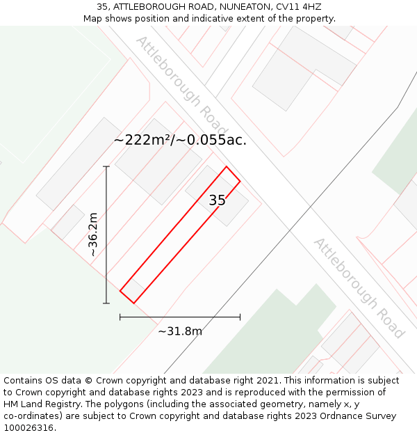 35, ATTLEBOROUGH ROAD, NUNEATON, CV11 4HZ: Plot and title map