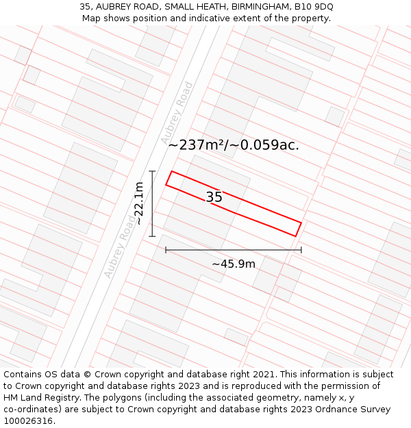 35, AUBREY ROAD, SMALL HEATH, BIRMINGHAM, B10 9DQ: Plot and title map