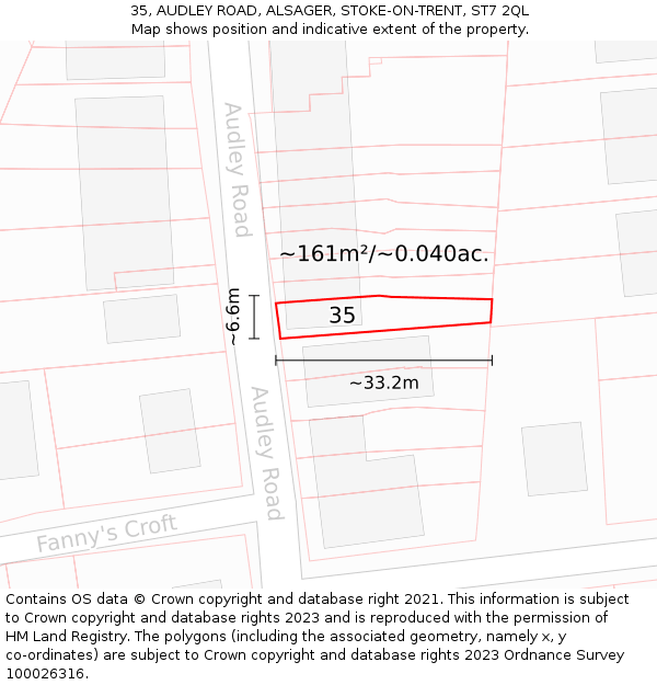 35, AUDLEY ROAD, ALSAGER, STOKE-ON-TRENT, ST7 2QL: Plot and title map