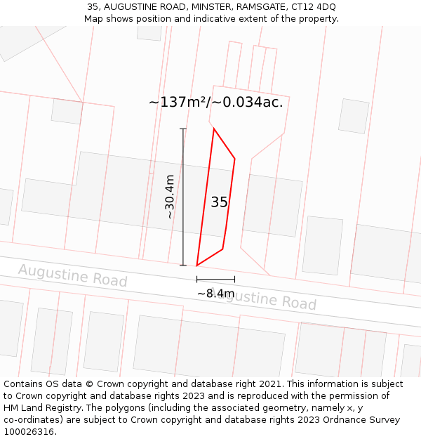 35, AUGUSTINE ROAD, MINSTER, RAMSGATE, CT12 4DQ: Plot and title map