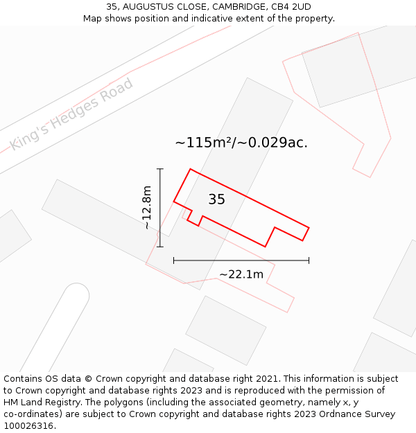 35, AUGUSTUS CLOSE, CAMBRIDGE, CB4 2UD: Plot and title map