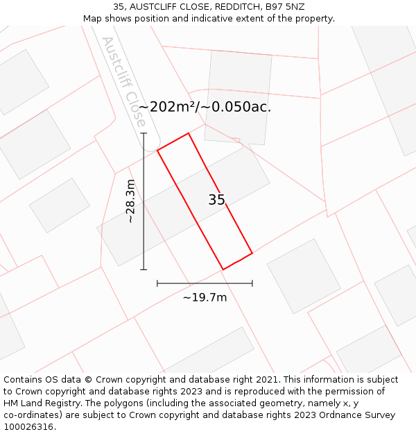 35, AUSTCLIFF CLOSE, REDDITCH, B97 5NZ: Plot and title map