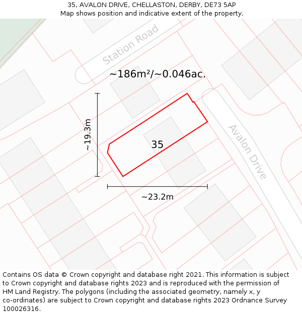 35, AVALON DRIVE, CHELLASTON, DERBY, DE73 5AP: Plot and title map