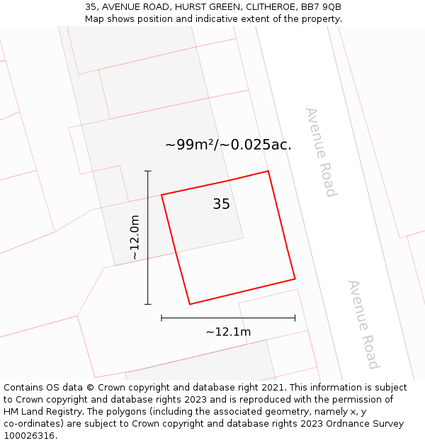 35, AVENUE ROAD, HURST GREEN, CLITHEROE, BB7 9QB: Plot and title map