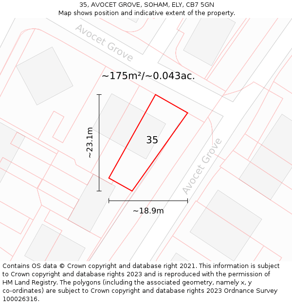 35, AVOCET GROVE, SOHAM, ELY, CB7 5GN: Plot and title map