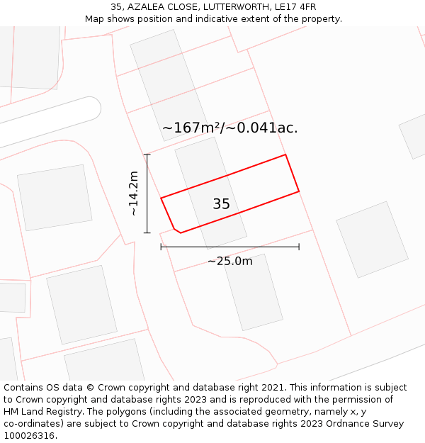 35, AZALEA CLOSE, LUTTERWORTH, LE17 4FR: Plot and title map