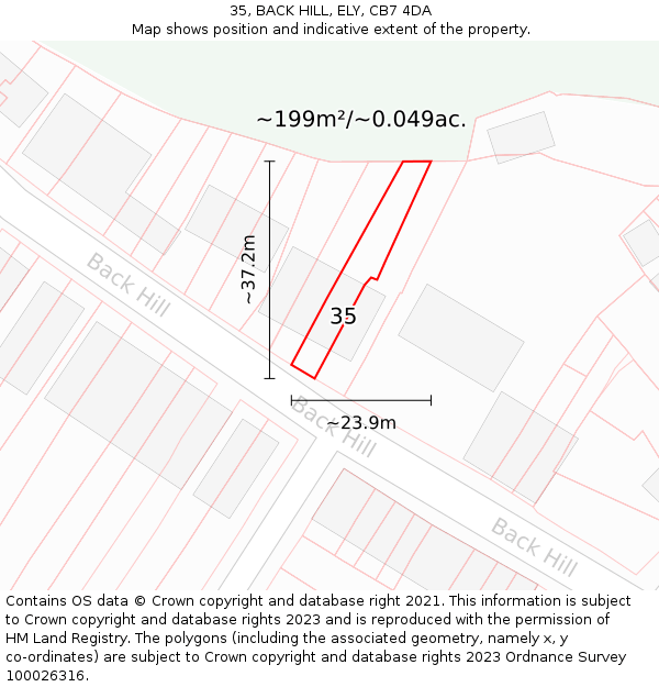 35, BACK HILL, ELY, CB7 4DA: Plot and title map