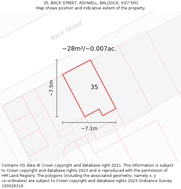 35, BACK STREET, ASHWELL, BALDOCK, SG7 5PD: Plot and title map