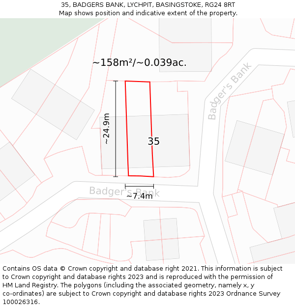 35, BADGERS BANK, LYCHPIT, BASINGSTOKE, RG24 8RT: Plot and title map